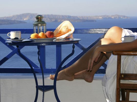Women relaxing on Santorini
